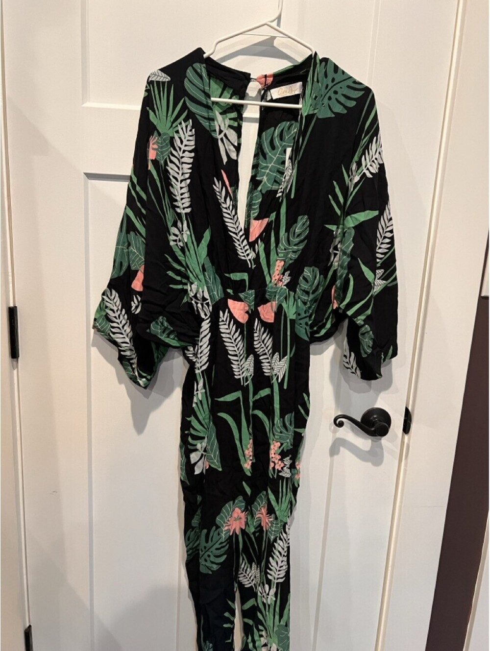 Ava Sky Womens Tropical Floral Kimono Sleeve Jumpsuit Black Resort NWT